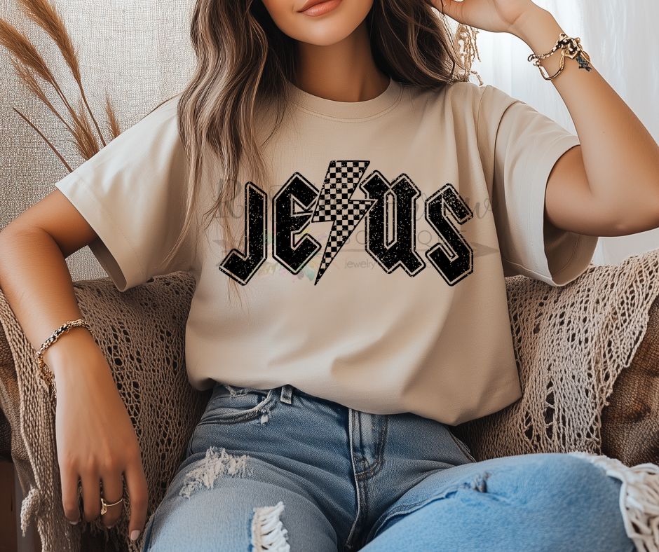 Jesus with Checkered Lightening Bolt-Black