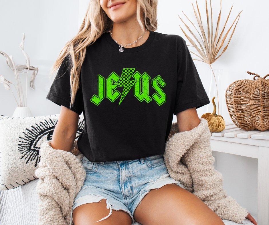 Jesus with Checkered Lightening Bolt-Green