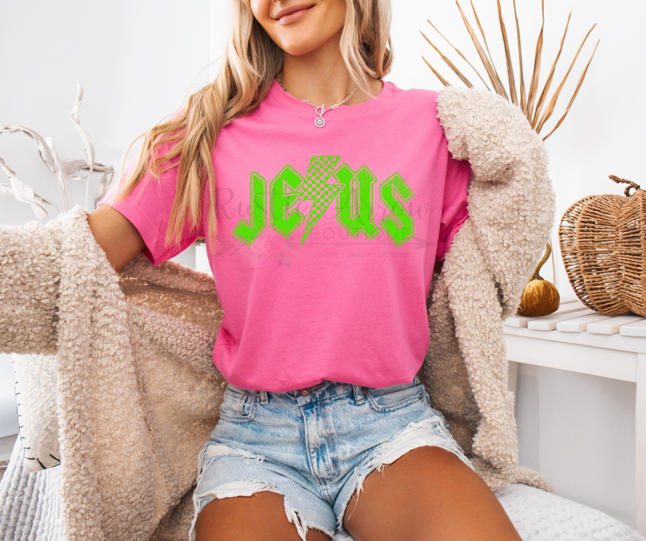 Jesus with Checkered Lightening Bolt-Green