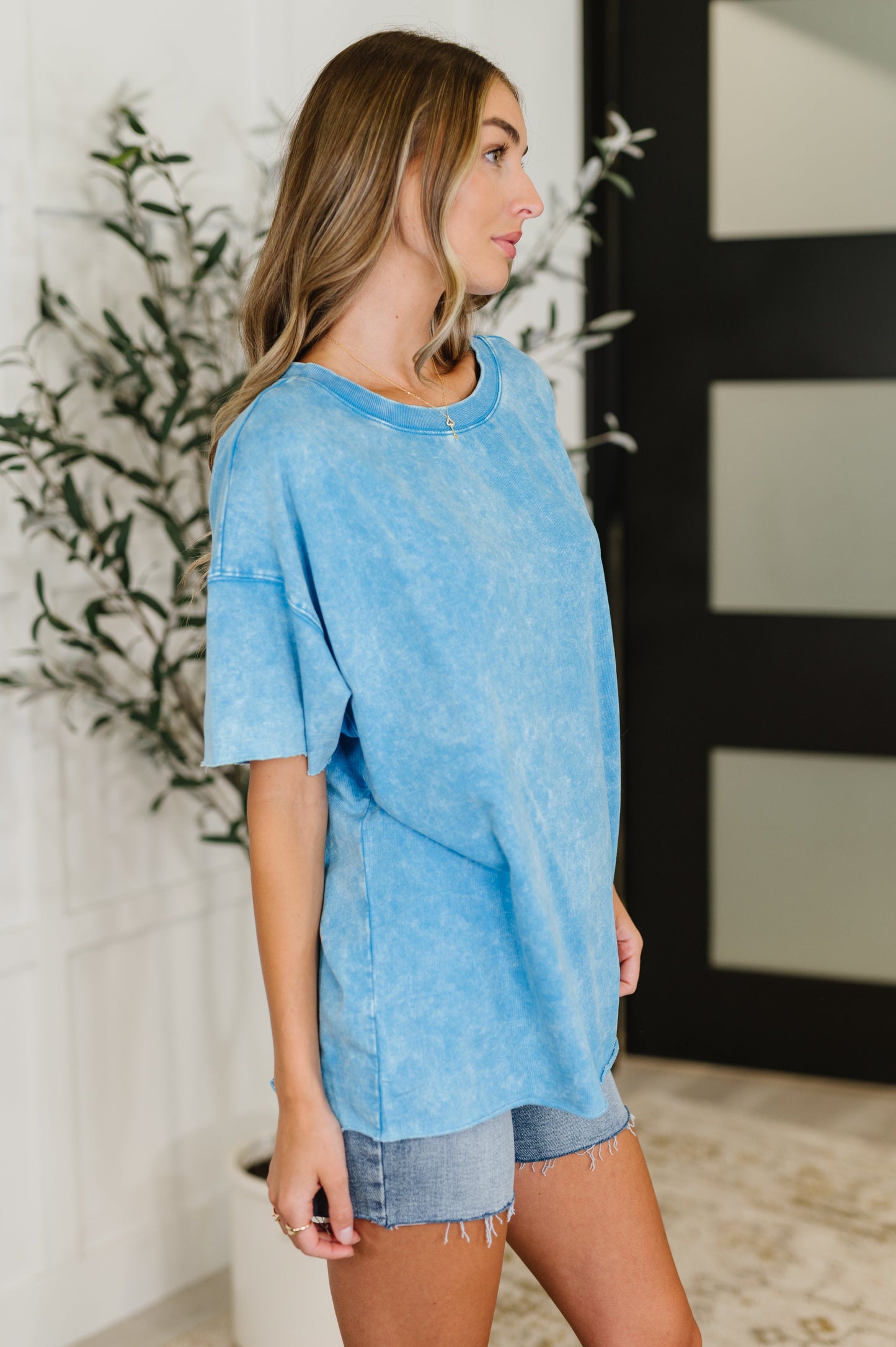 Just My Type Mineral Wash Relaxed Top in Deep Sky