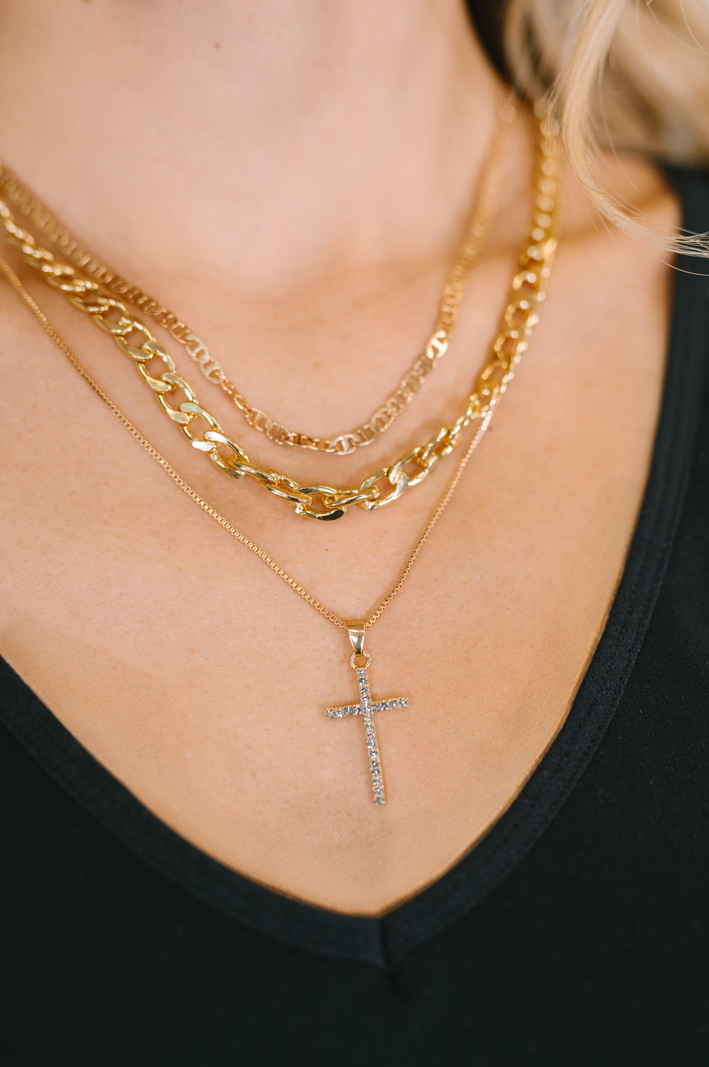 Layered Faith Necklace in Gold