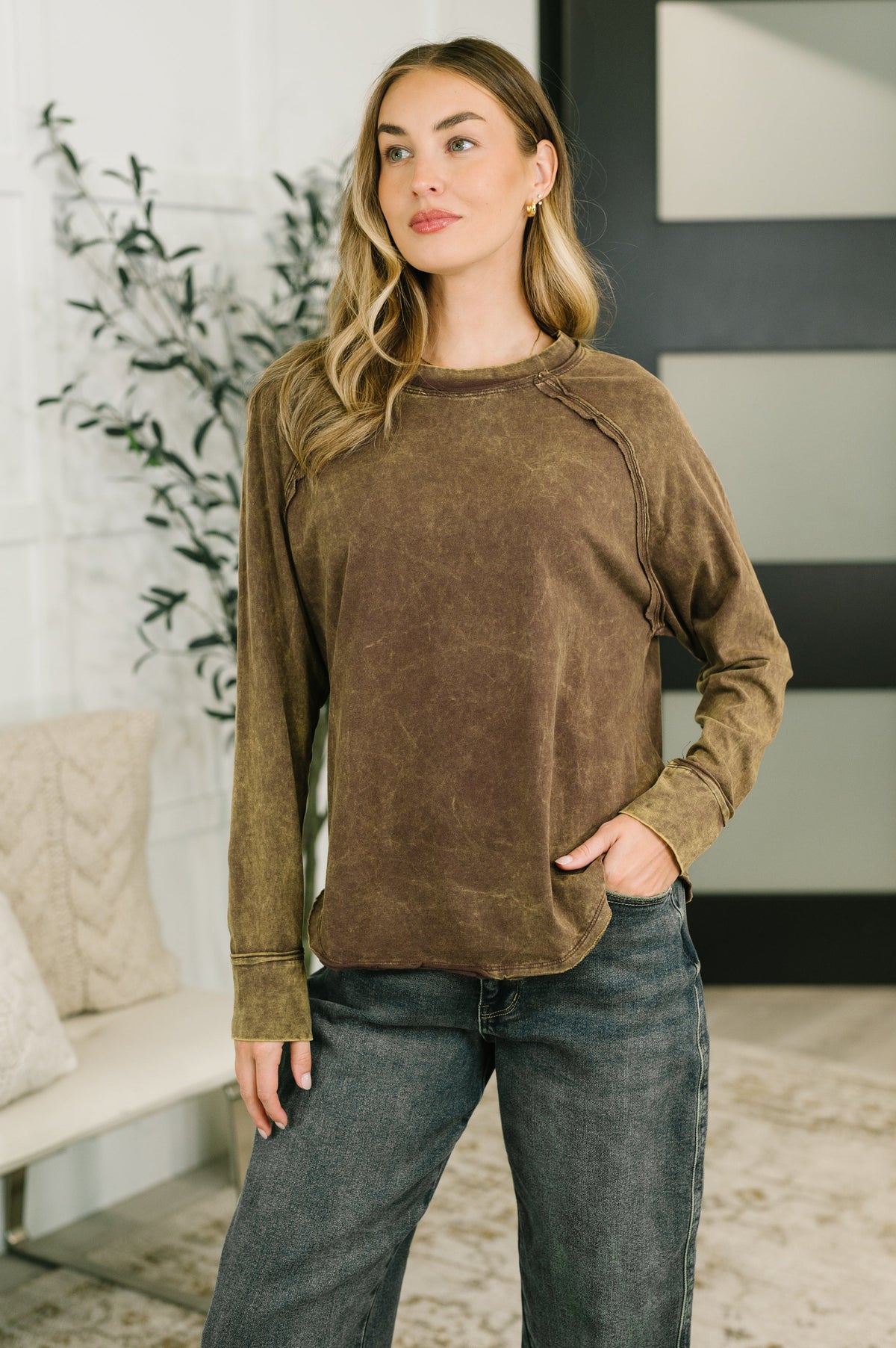Lesson Learned Mineral Wash Raglan Sleeve Top