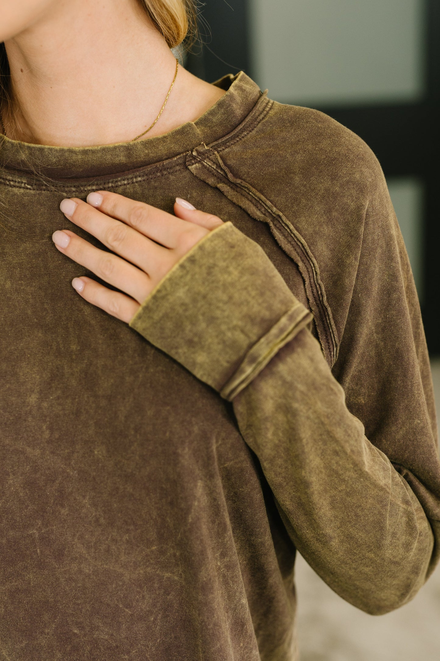 Lesson Learned Mineral Wash Raglan Sleeve Top