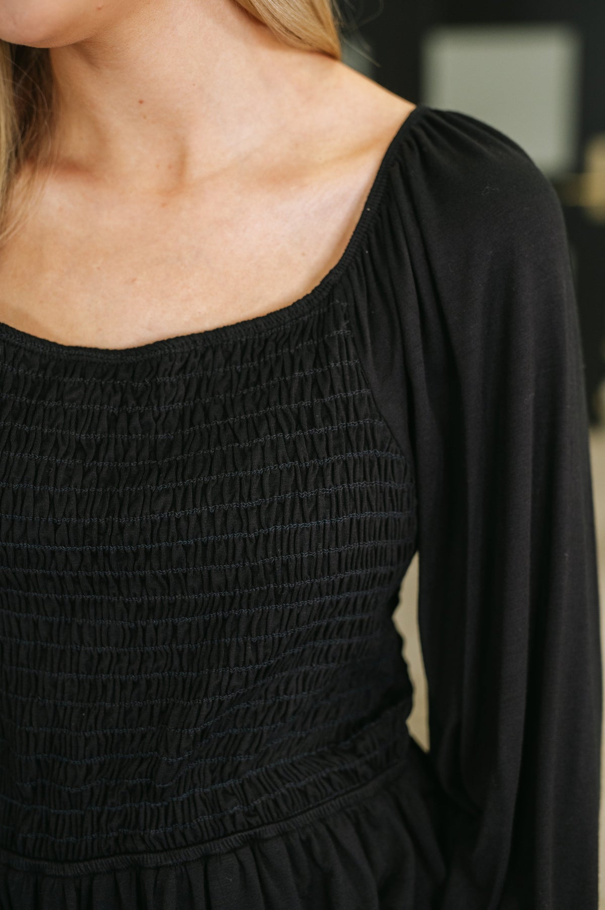 Lesson Taught Smocked Blouse in Black