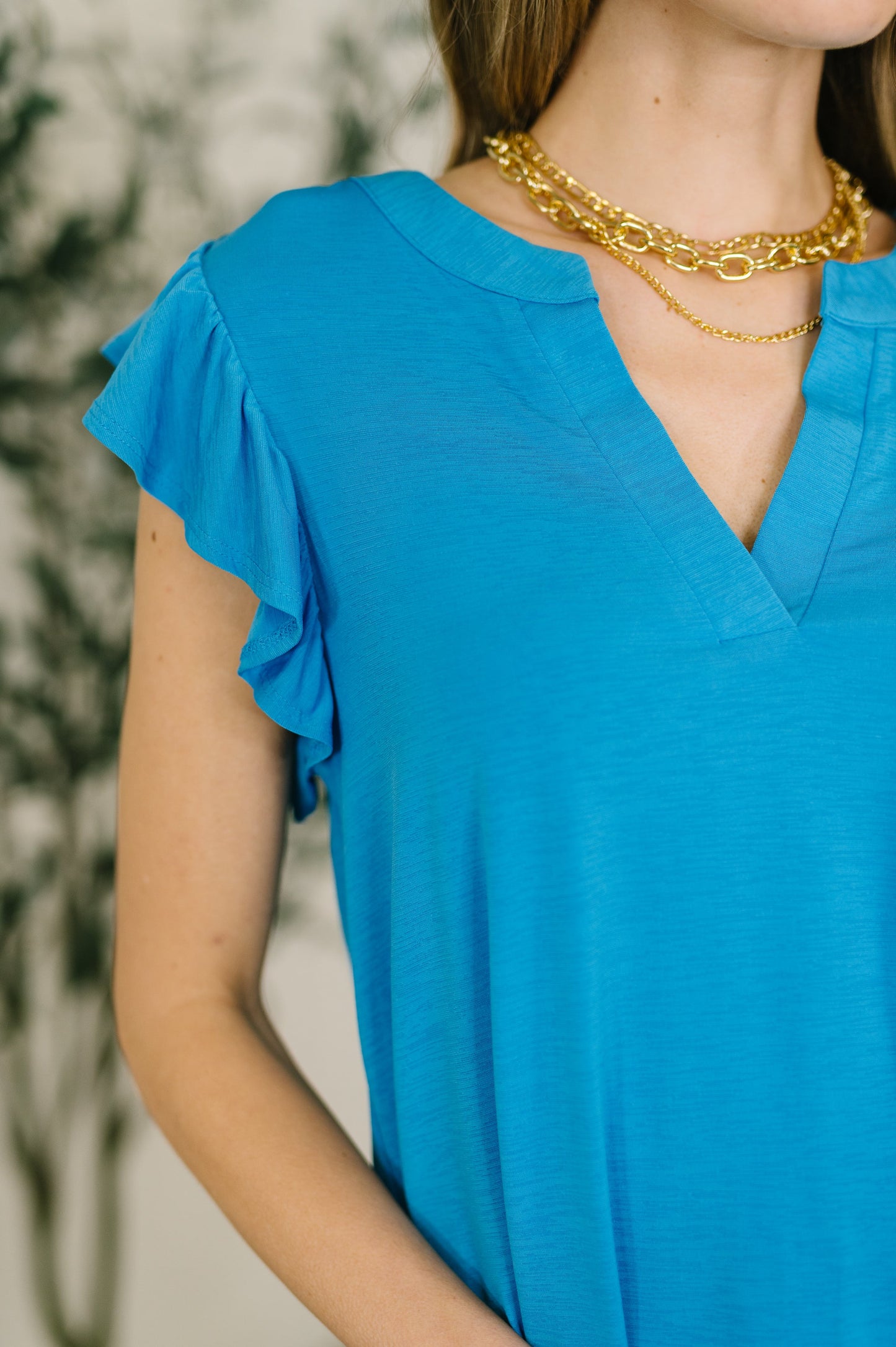 Lizzy Flutter Sleeve V-Neck Blouse in Aqua