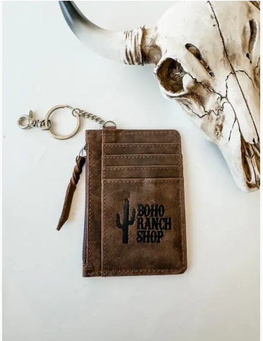 Longhorn Western Cowhide Leather Keychain Wallet