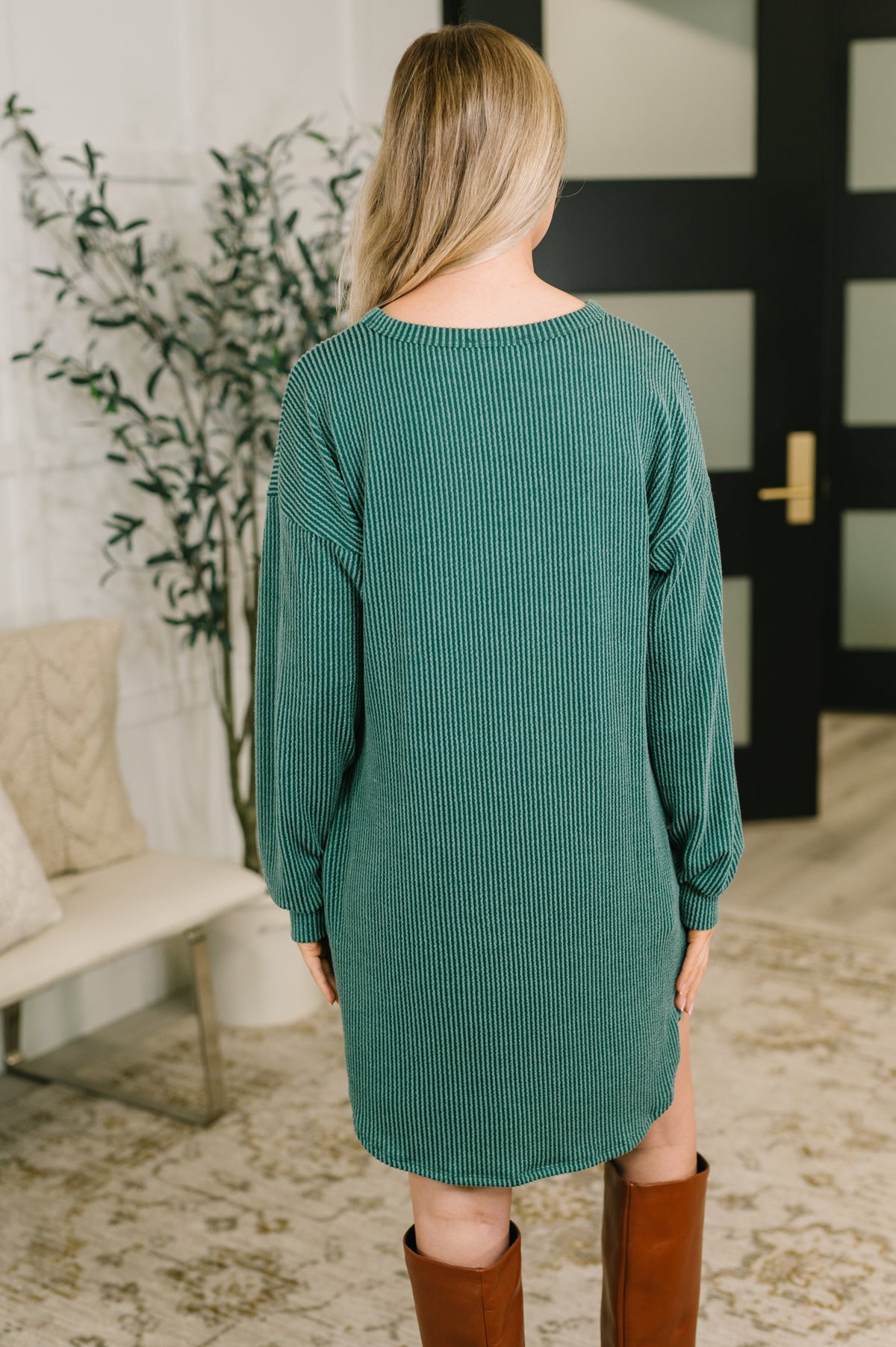 Love to Love You Textured Knit Dress in Hunter Green