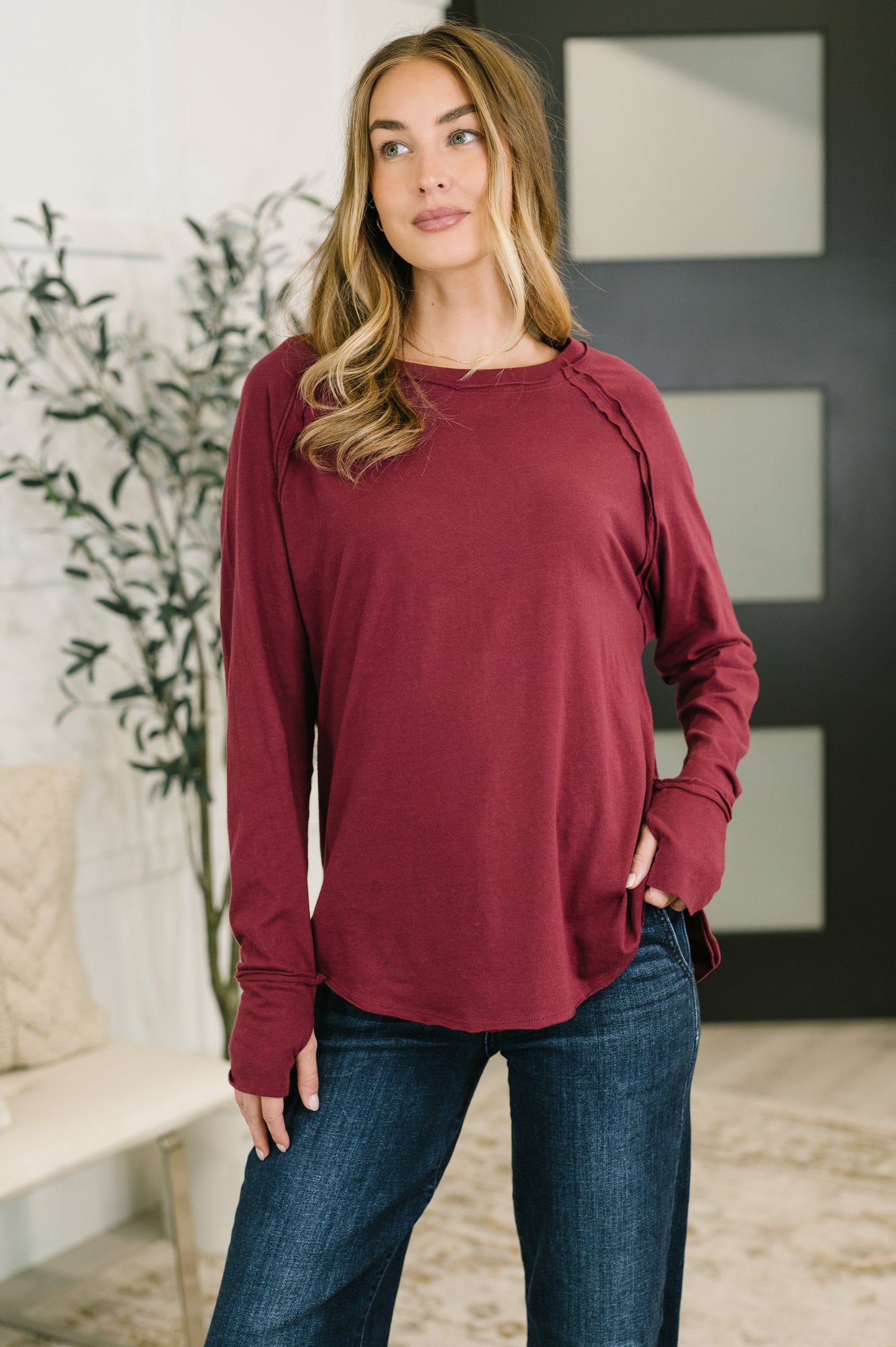 Nice to Each Other Raglan Sleeve Top in Cabernet