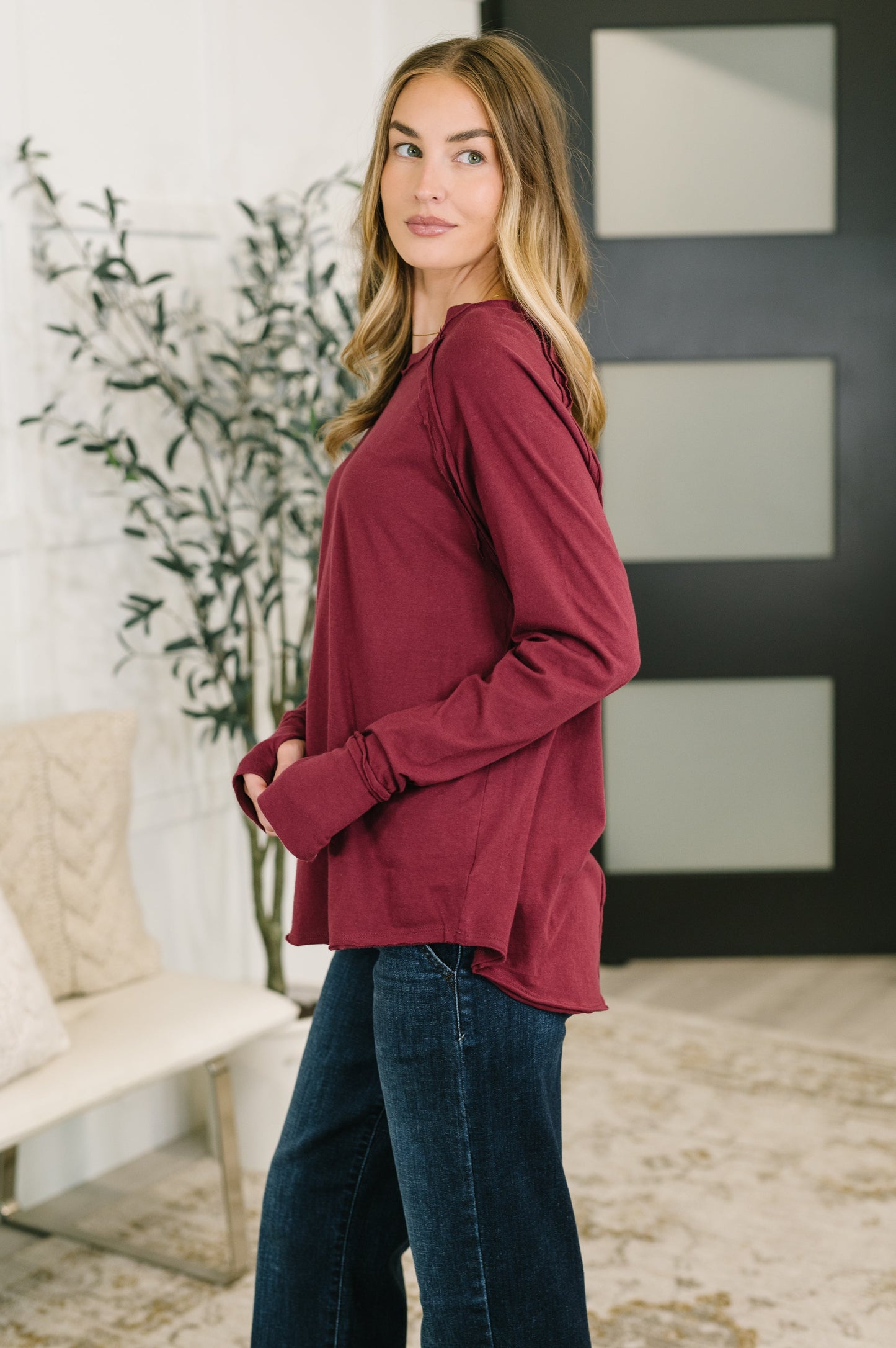Nice to Each Other Raglan Sleeve Top in Cabernet
