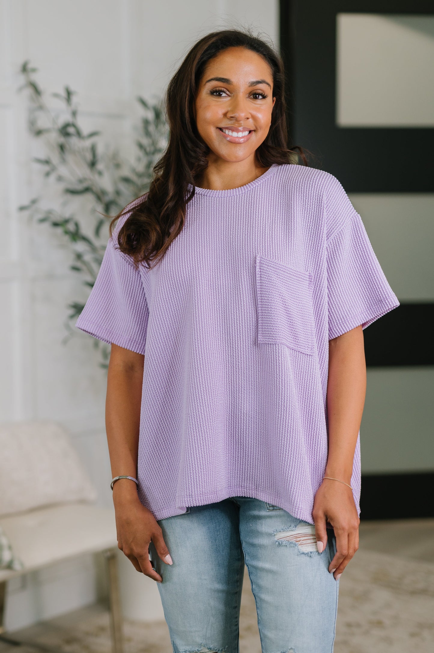 Not That Complicated Textured Boxy Tee in Lavender