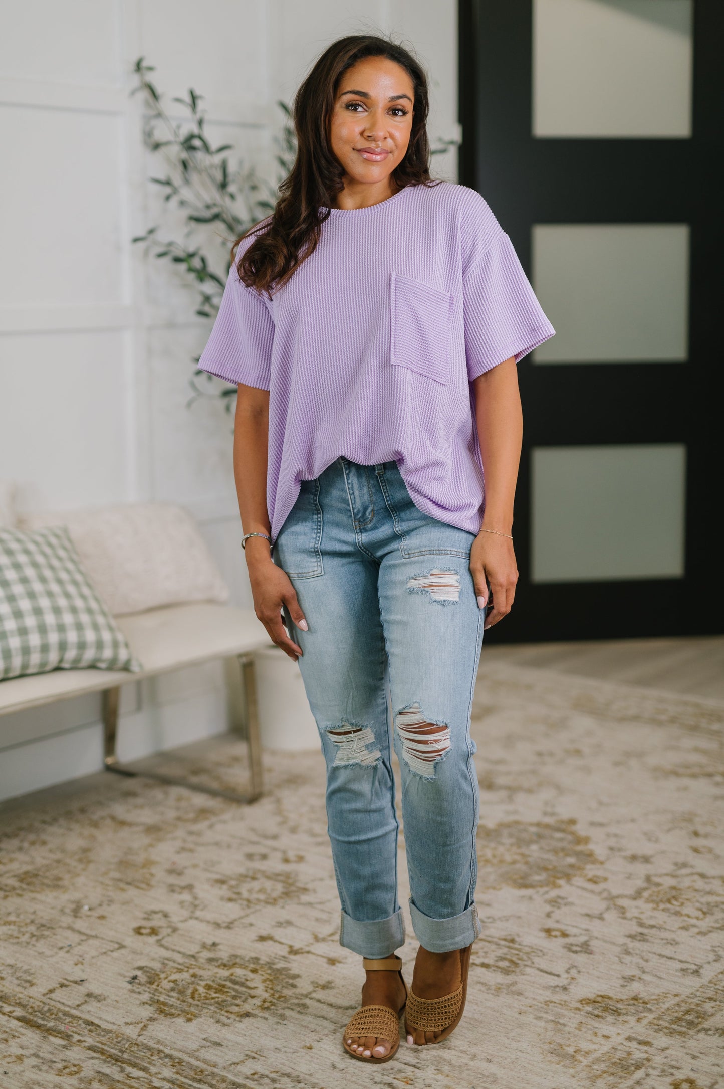 Not That Complicated Textured Boxy Tee in Lavender