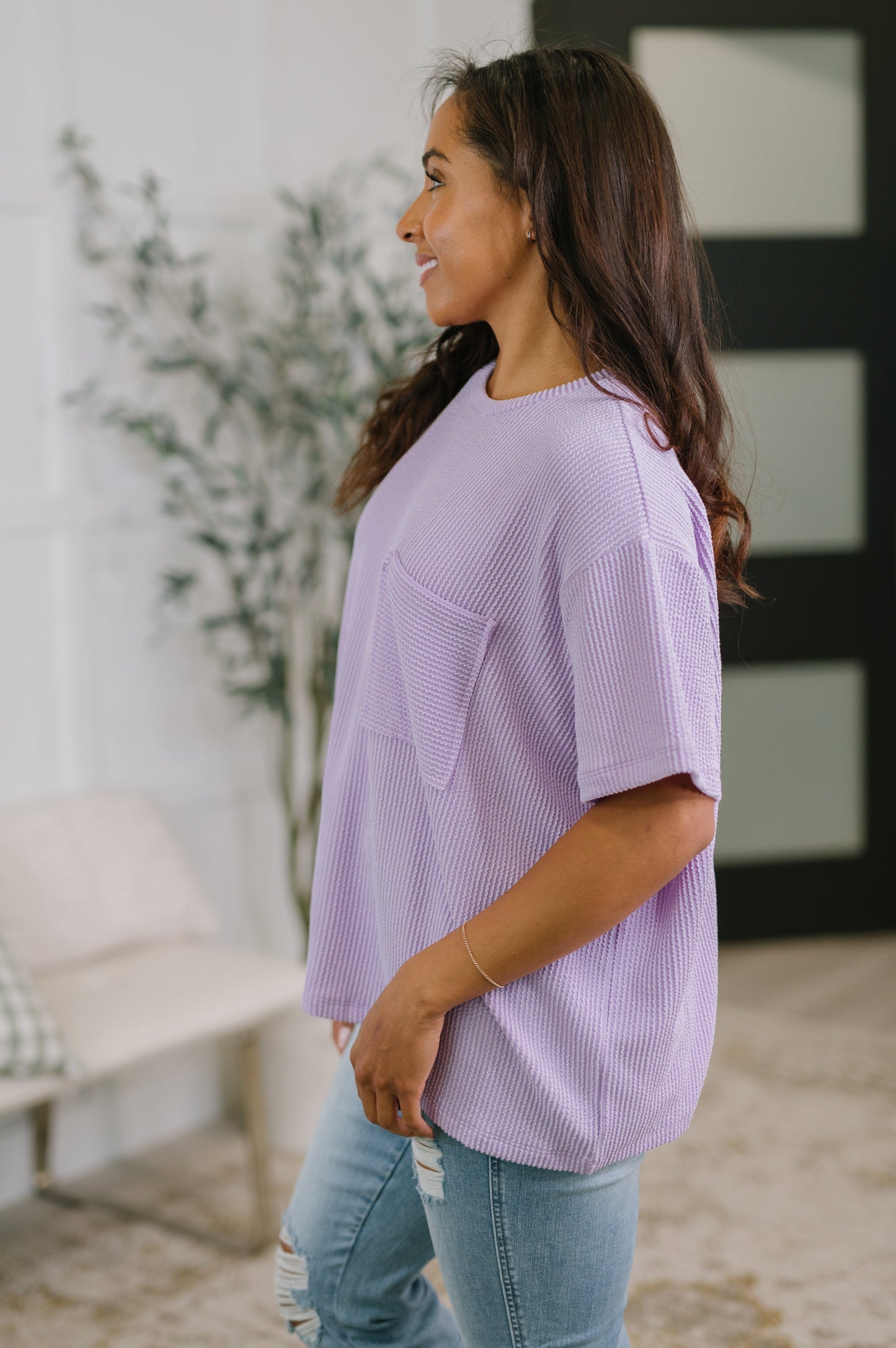 Not That Complicated Textured Boxy Tee in Lavender