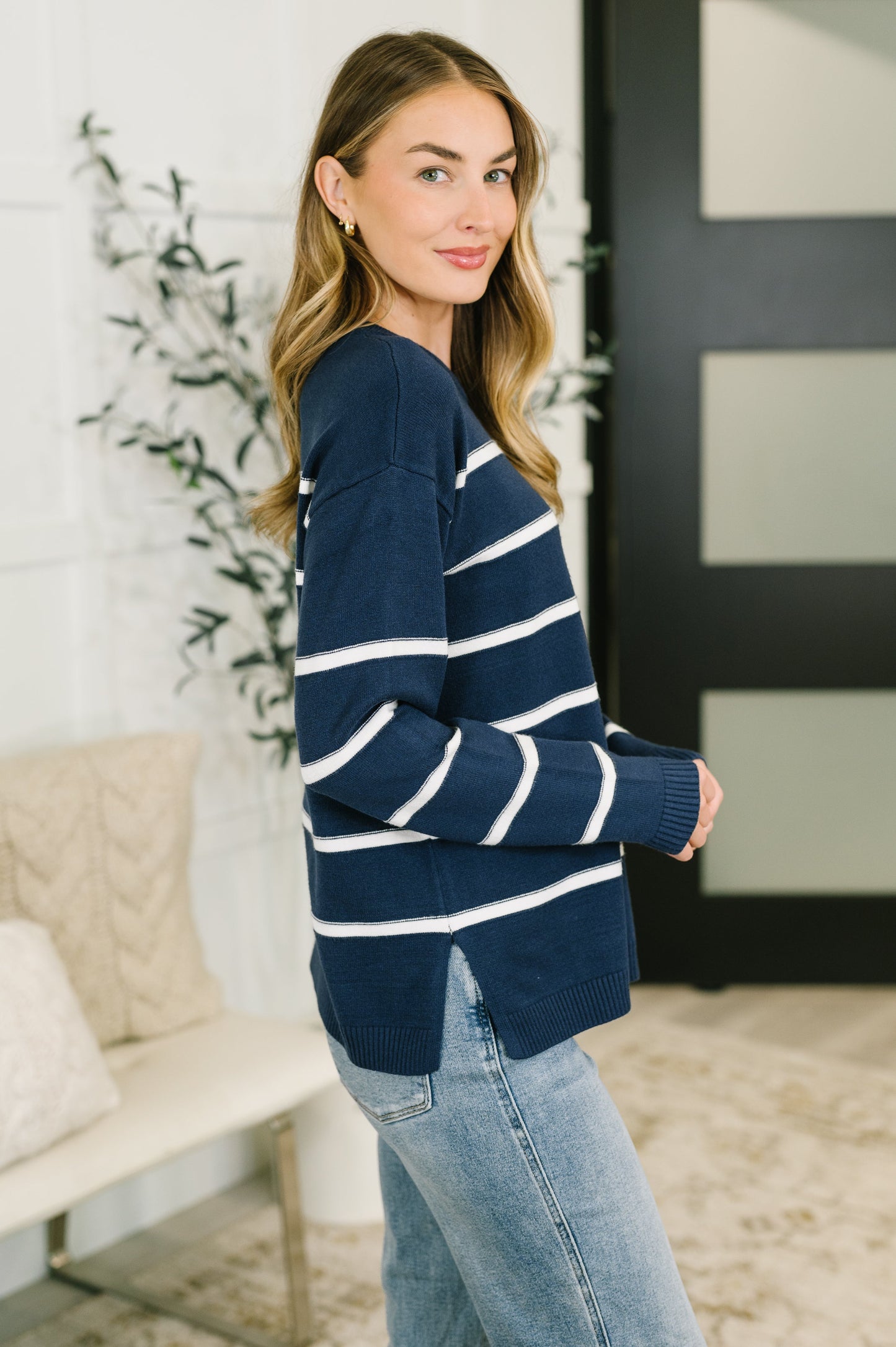 Parallel Lives Drop Shoulder Casual Top in Navy