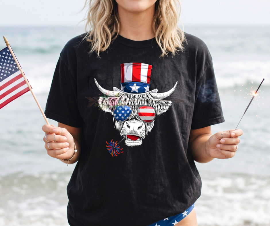 Patriotic Cow with Fireworks