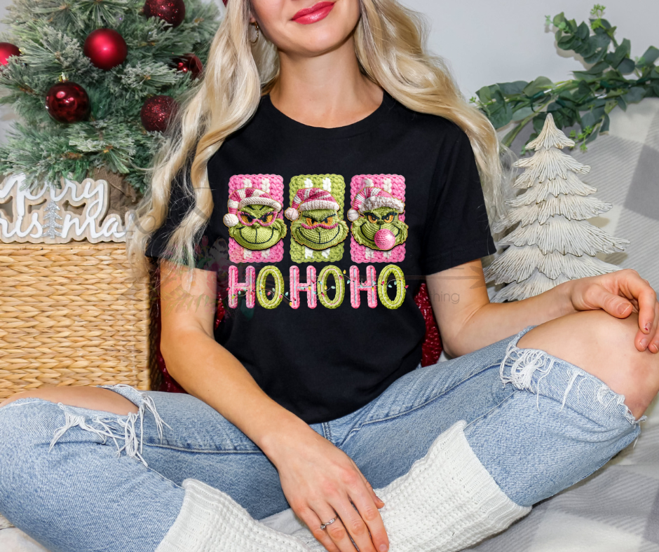 Retro Yarn Pink and Green Christmas Character