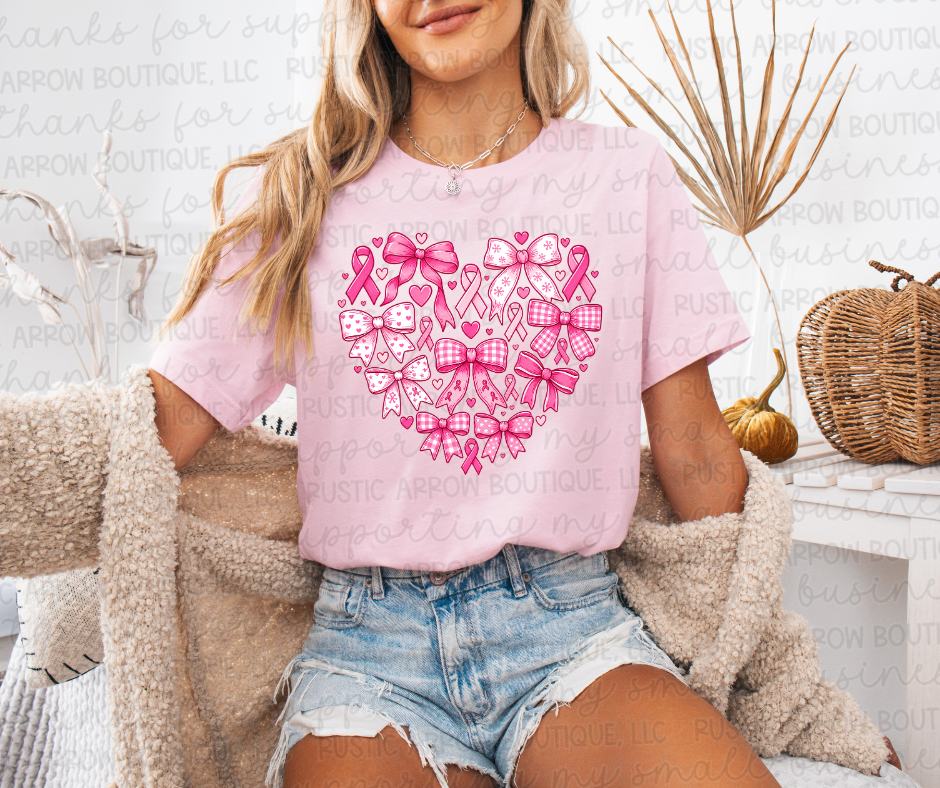 Pink Ribbon and Bows in a Heart