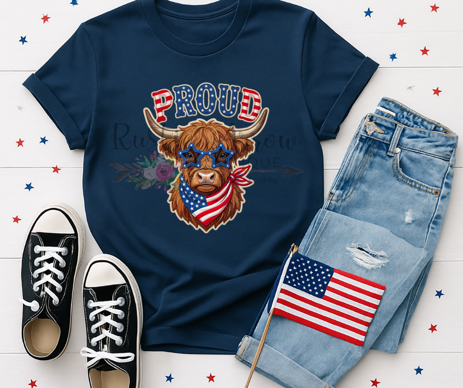 Proud Patriotic Highland Cow