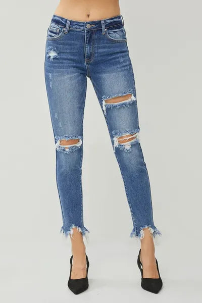 RISEN Distressed Frayed Hem Slim Jeans/9