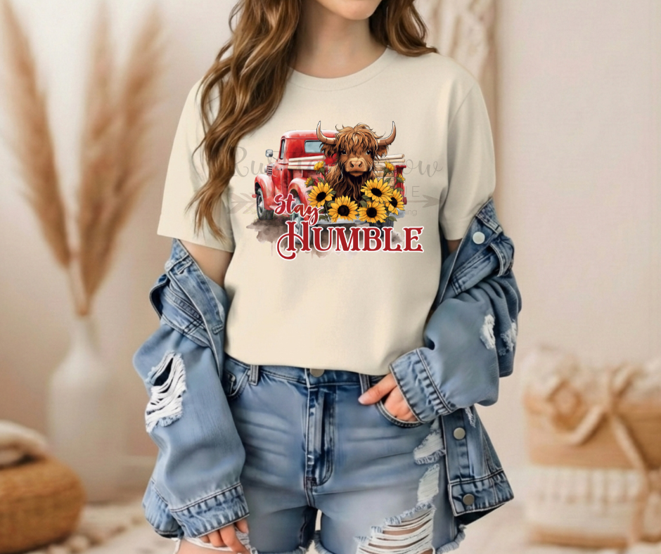 Red Truck Stay Humble Highland Cow