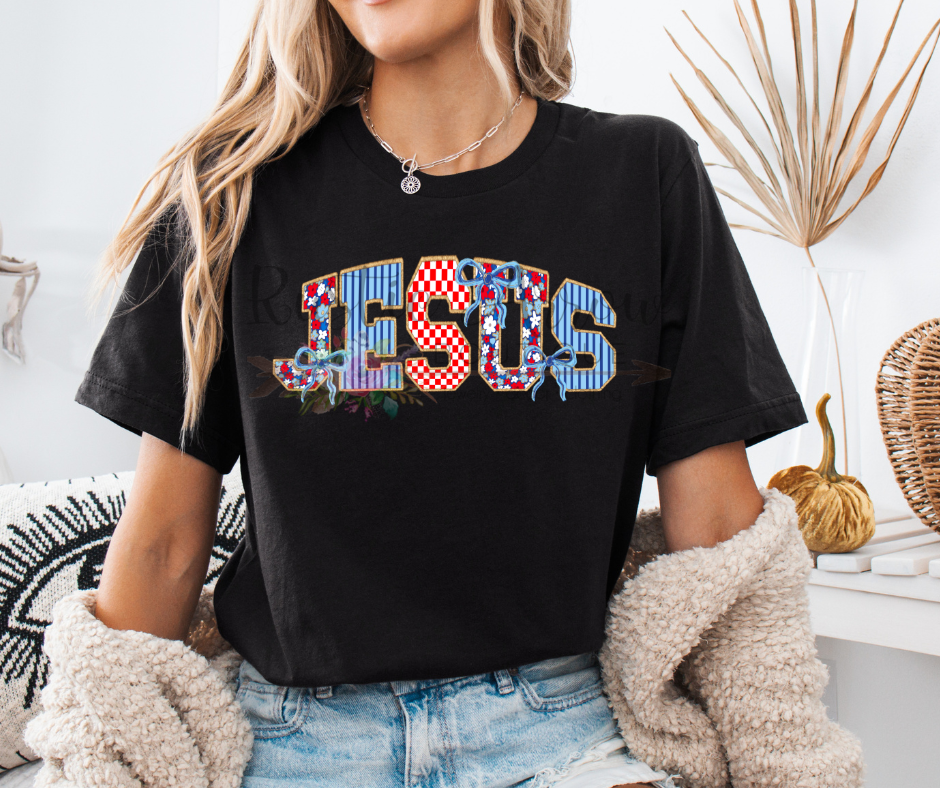 Red, White and Blue Floral Jesus