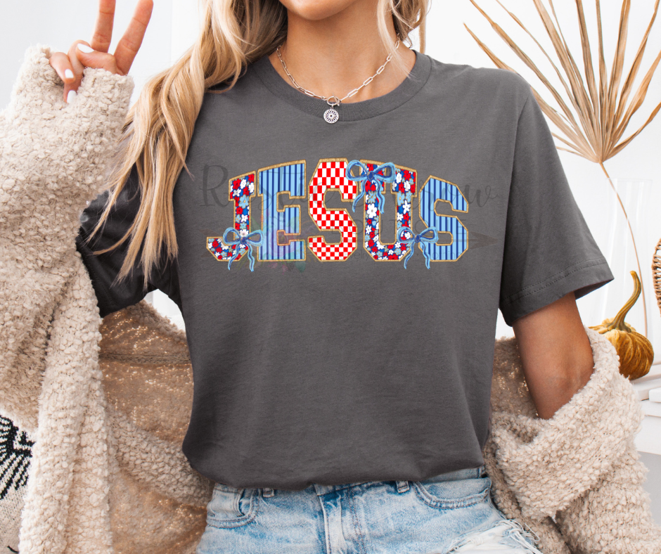 Red, White and Blue Floral Jesus