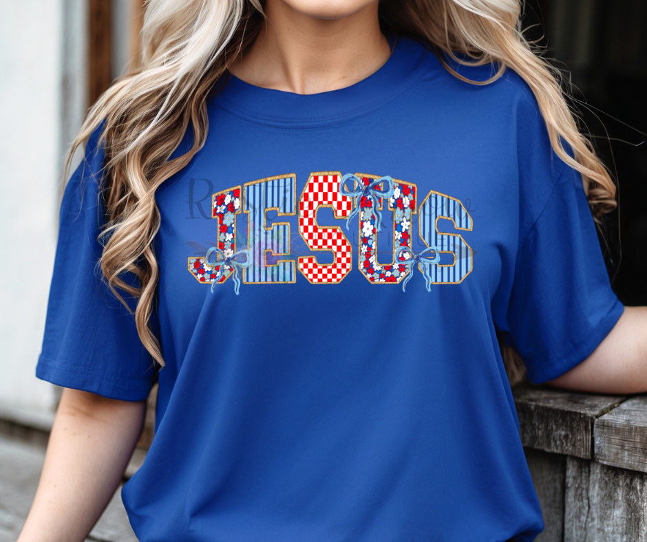 Red, White and Blue Floral Jesus