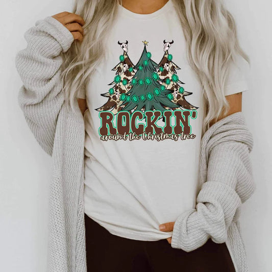 Rockin around the Christmas tree western trees-Short Sleeve Tee