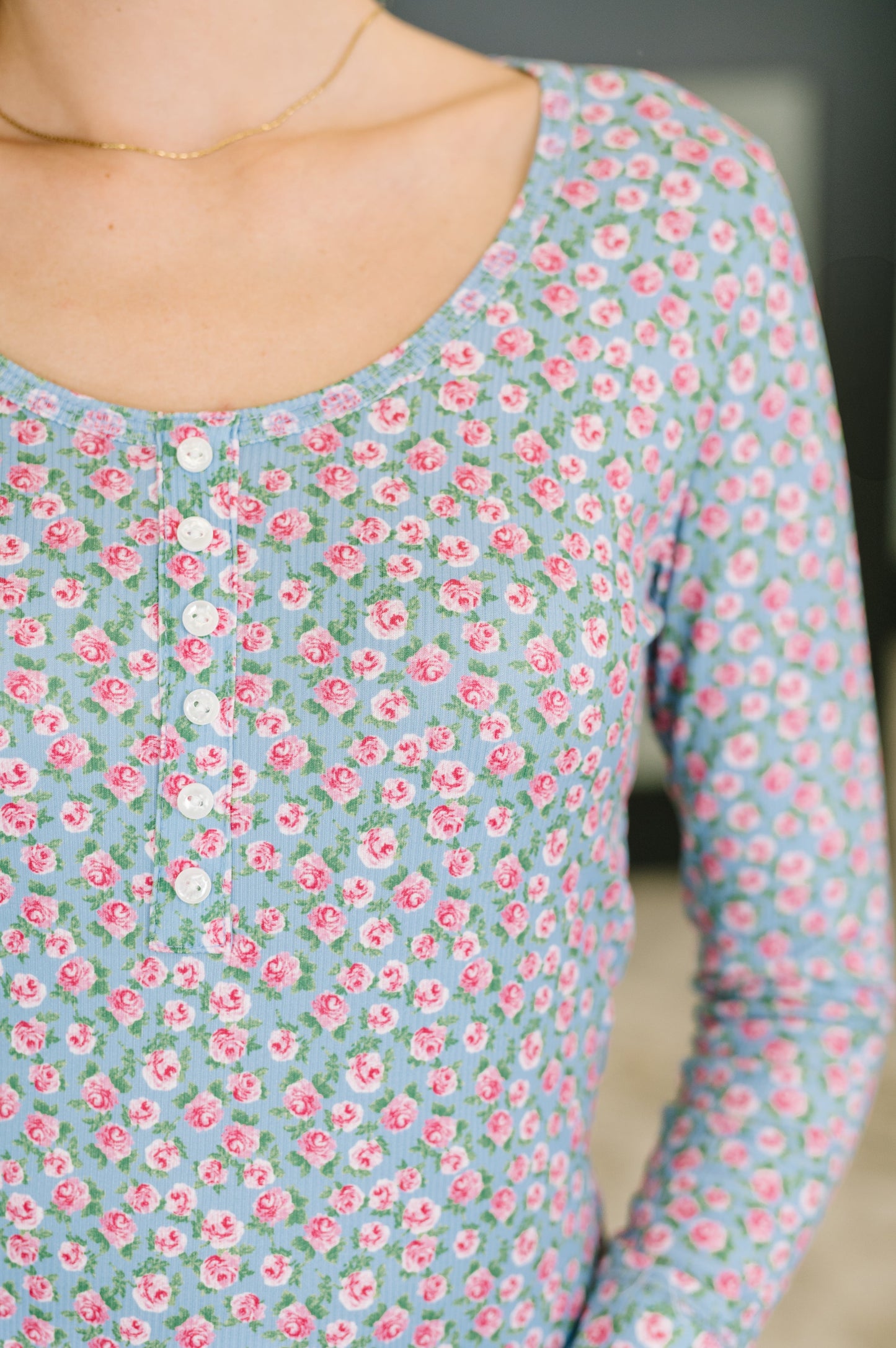 Stop and Smell the Flowers Scoop Neck Henley