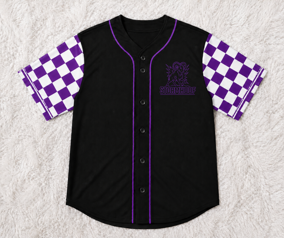 Pre-Order Baseball Shirt Stormhoof Black Jersey, Purple and White Sleeves