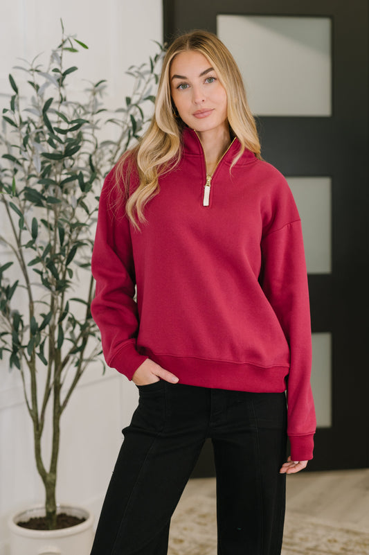 Sweater Weather Half Zip High Neck Pullover in Cabernet