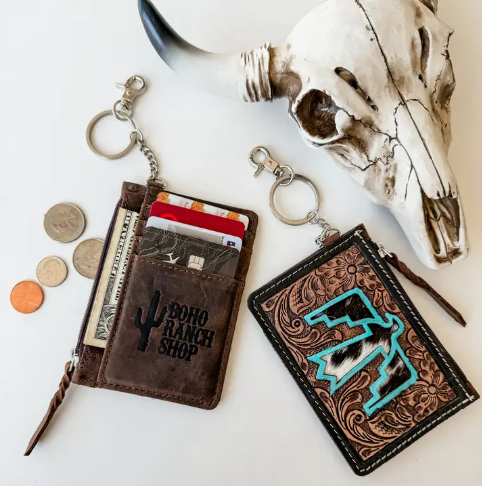 Thunderbird Western Cowhide Leather Keychain Wallet