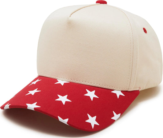 Two Tone Vintage Snapback Hat - Star Print - Red/Beige