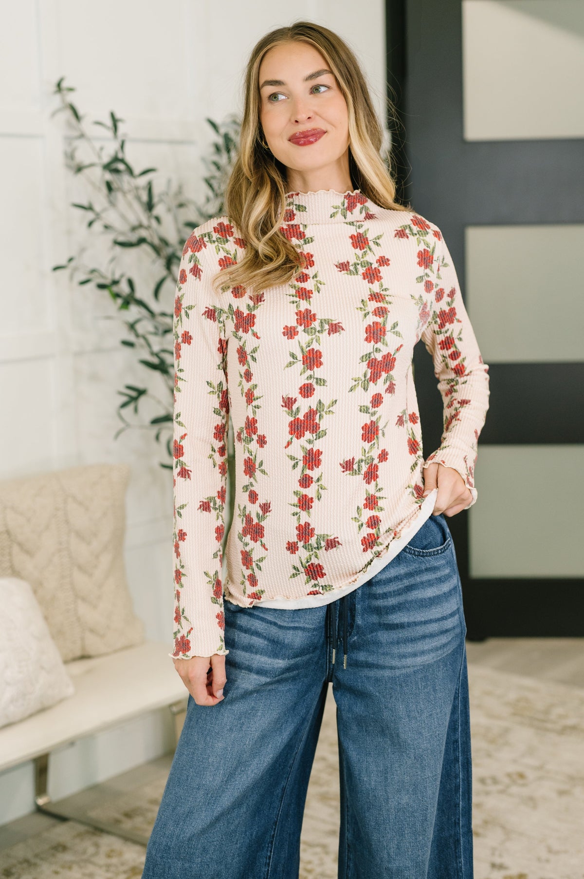 Under My Impression High Neck Floral Top