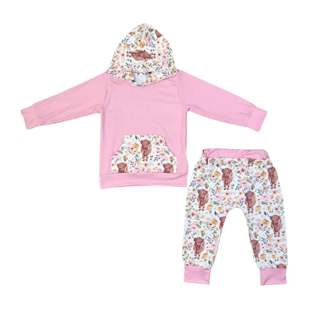 Pink Highland Cow Hoodie Set RTS