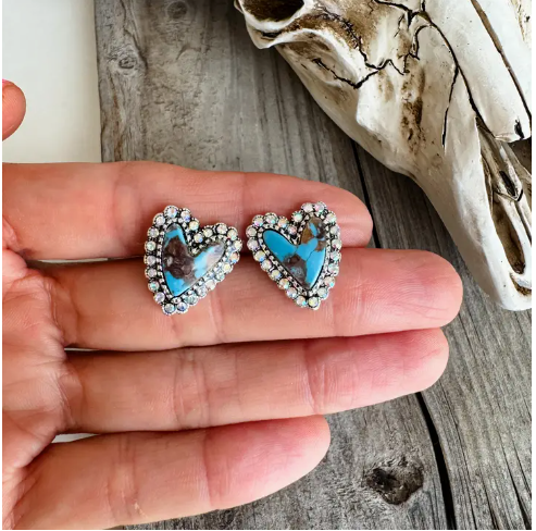 Western Turquoise Heart Post Earrings