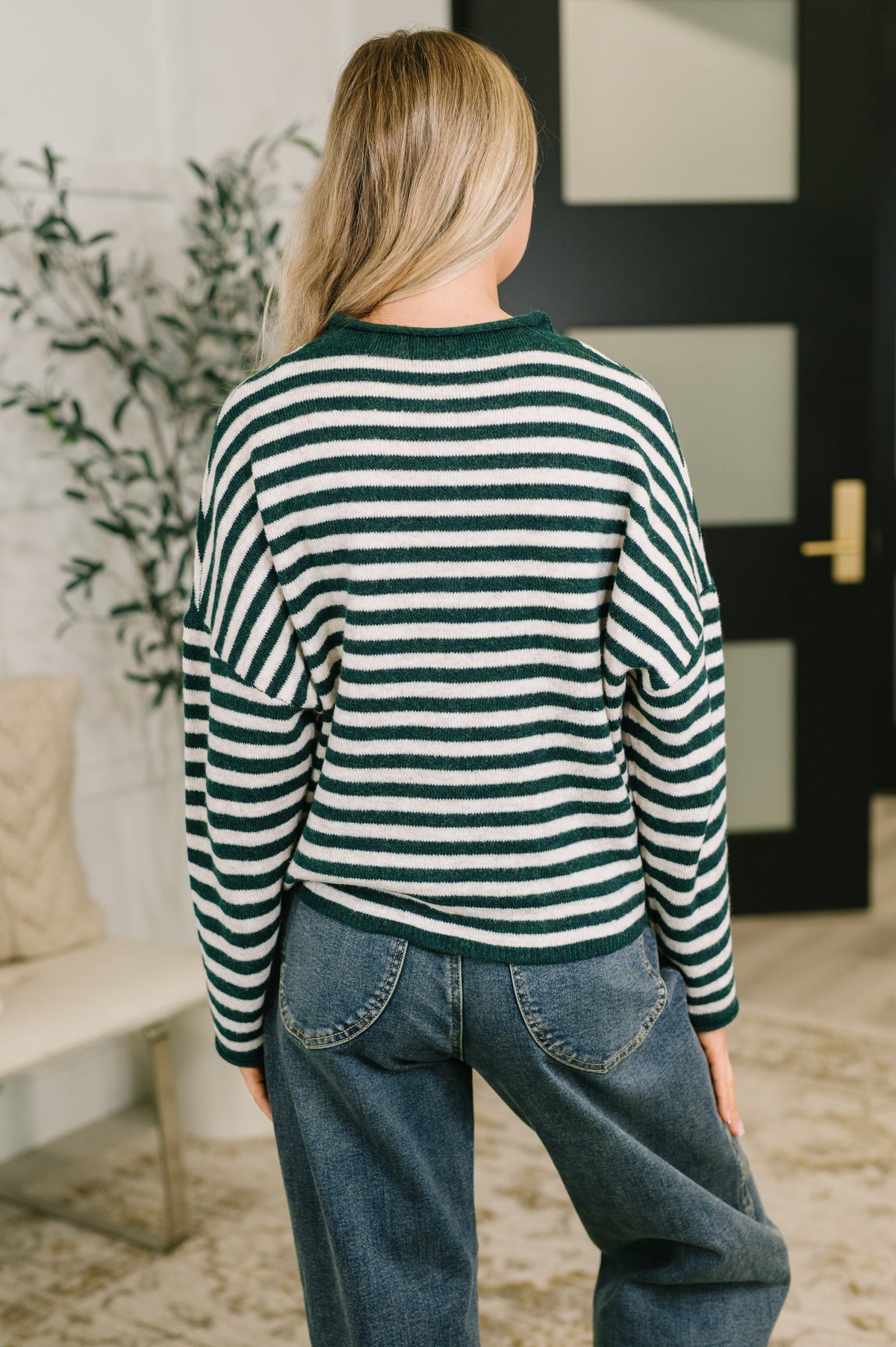 Won't Be Long Collared Sweater Button Down in in Hunter Green