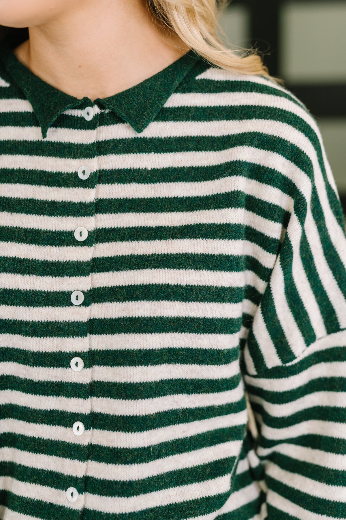 Won't Be Long Collared Sweater Button Down in in Hunter Green