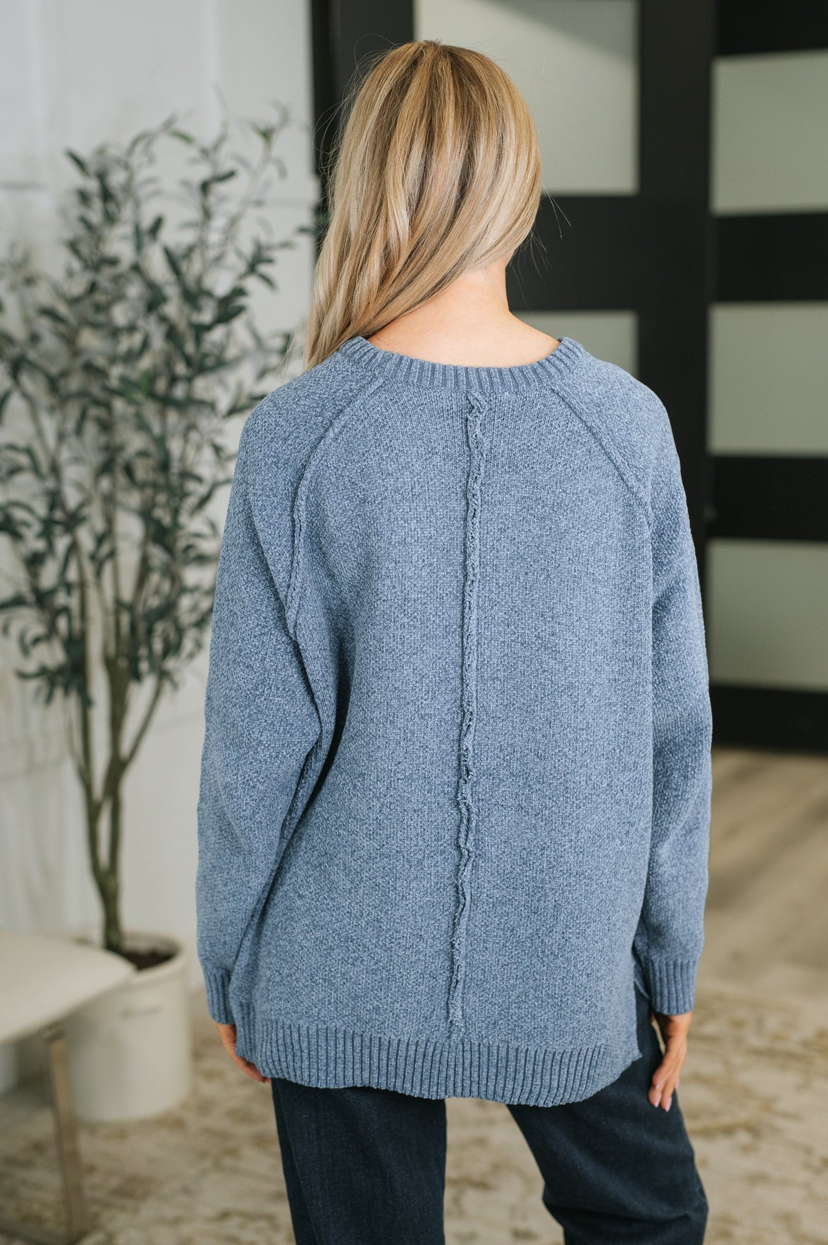 Words Of Wisdom Raglan Sleeve Sweater in Dusty Blue