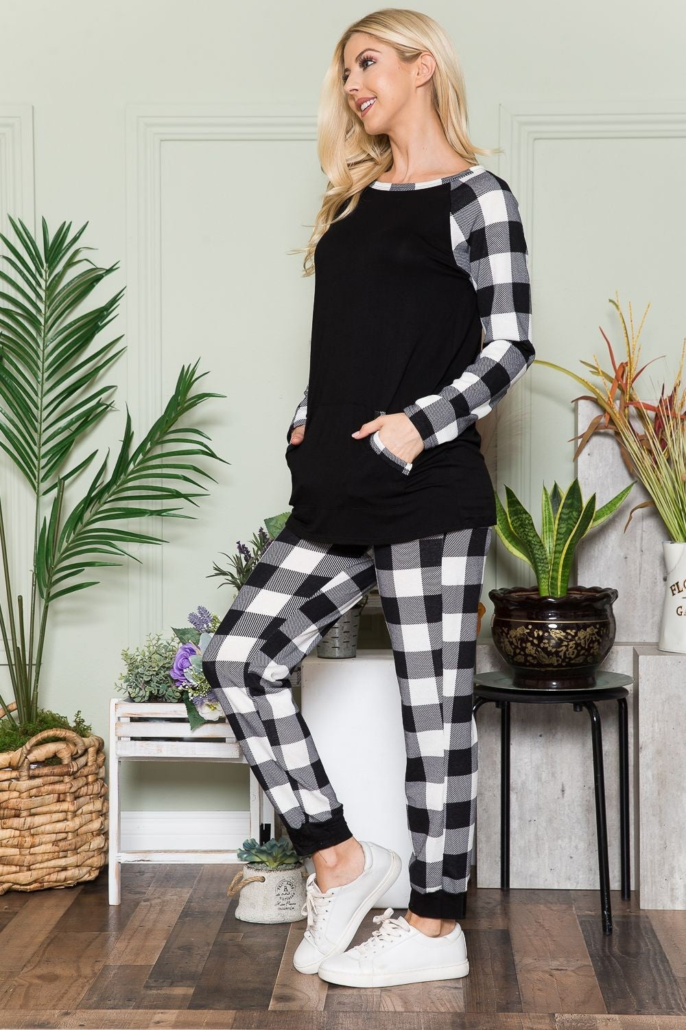 Celeste Plaid Long Sleeve T-Shirt with Pockets