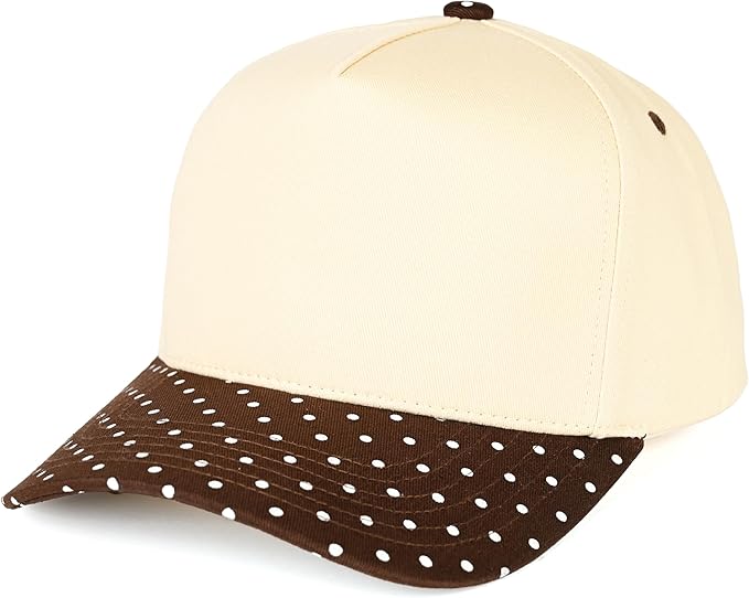 Two Tone Vintage Snapback Hat - Polka Dots - Brown/Beige
