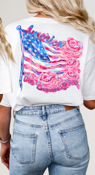 America the Beautiful Flag with Pink Roses