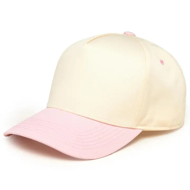 Two Tone Vintage Snapback Hat - Light Pink/Beige