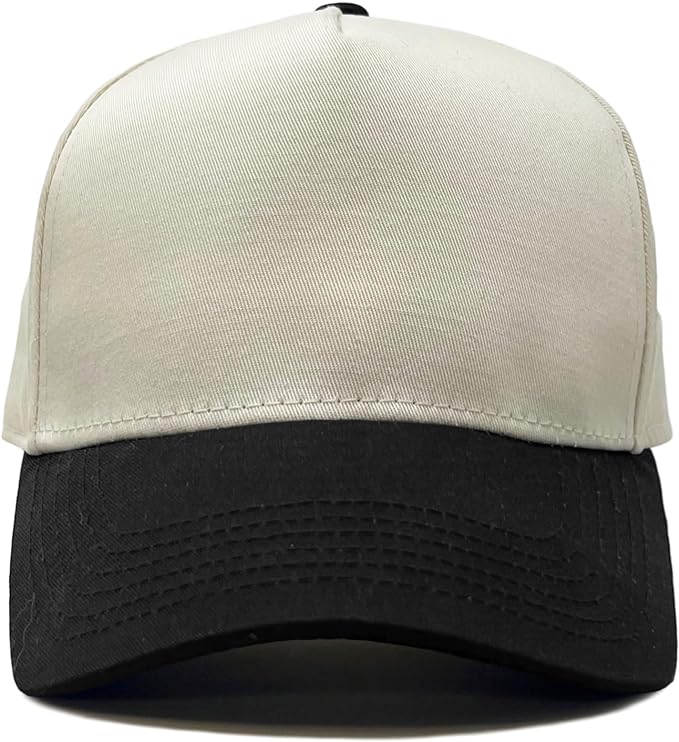 2-Tone Blank Snapback Hat - Black/Beige