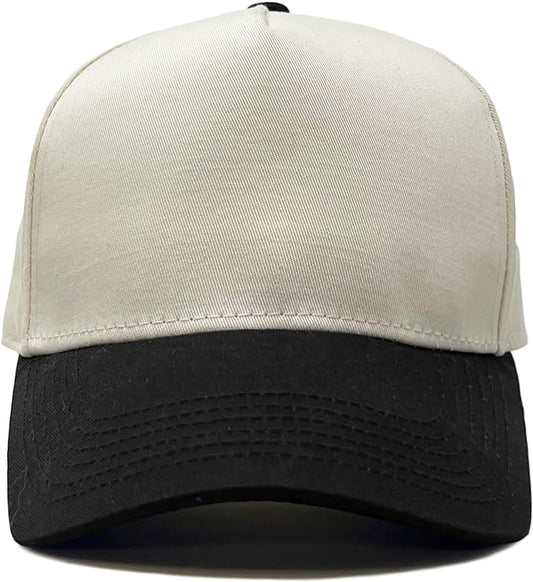 2-Tone Blank Snapback Hat - Black/Beige