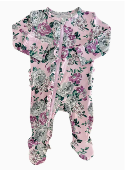 2-Way Zip Ruffle Footie, Blissful Blossoms