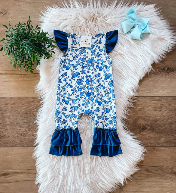 Blue & White Floral Infant Romper by TwoCan