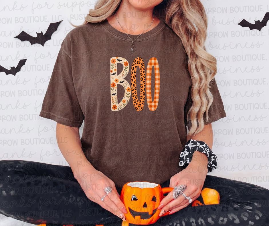 Boo Halloween Leopard Floral Gingham
