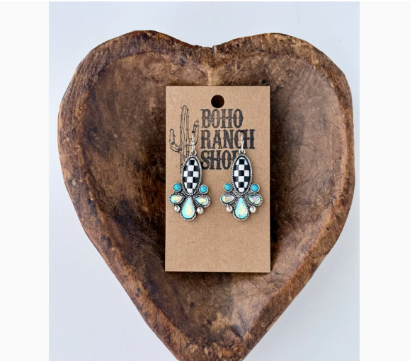 Western Style Playing Card, Checkerboard Drop Dangle Earring