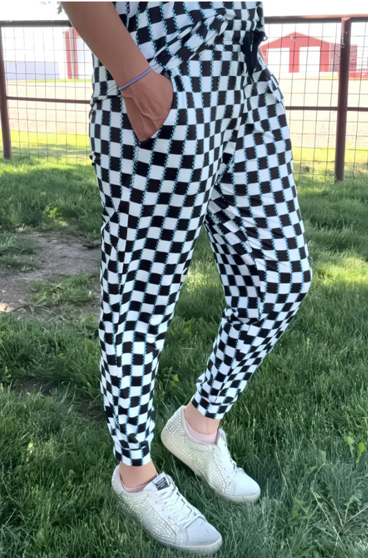 Checked In Turquoise Joggers