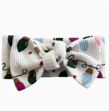 Organic Waffle Knot Bow, Pink Christmas Lights